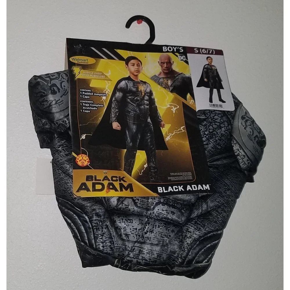 NEW Black Adam Halloween Costume DC Rubies Boys Small 6/7 Padded Jumpsuit Cape